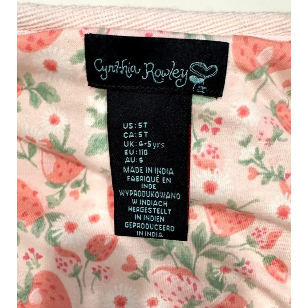 CYNTHIA ROWLEY Girls Quilted Hearts Strawberry Print Vest Size 5T